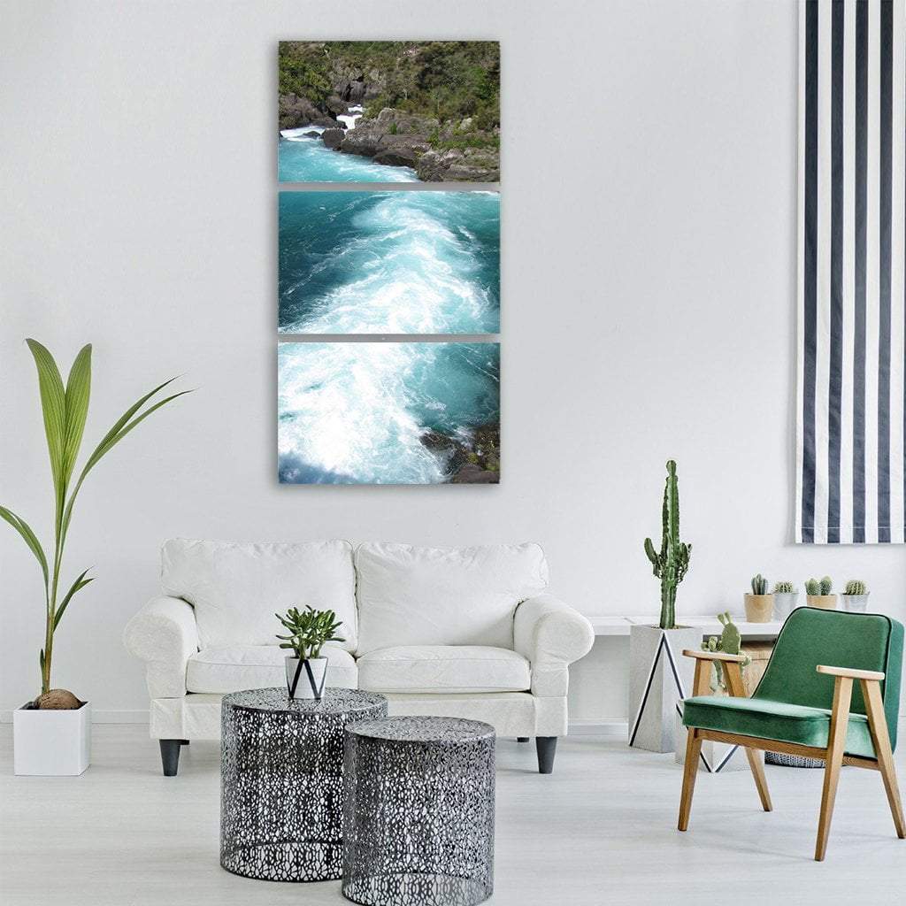 Waikato River Falls In New Zealand Vertical Canvas Wall Art-3 Vertical-Gallery Wrap-12" x 25"-Tiaracle