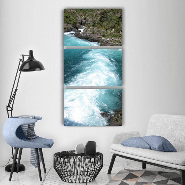 Waikato River Falls In New Zealand Vertical Canvas Wall Art-3 Vertical-Gallery Wrap-12" x 25"-Tiaracle