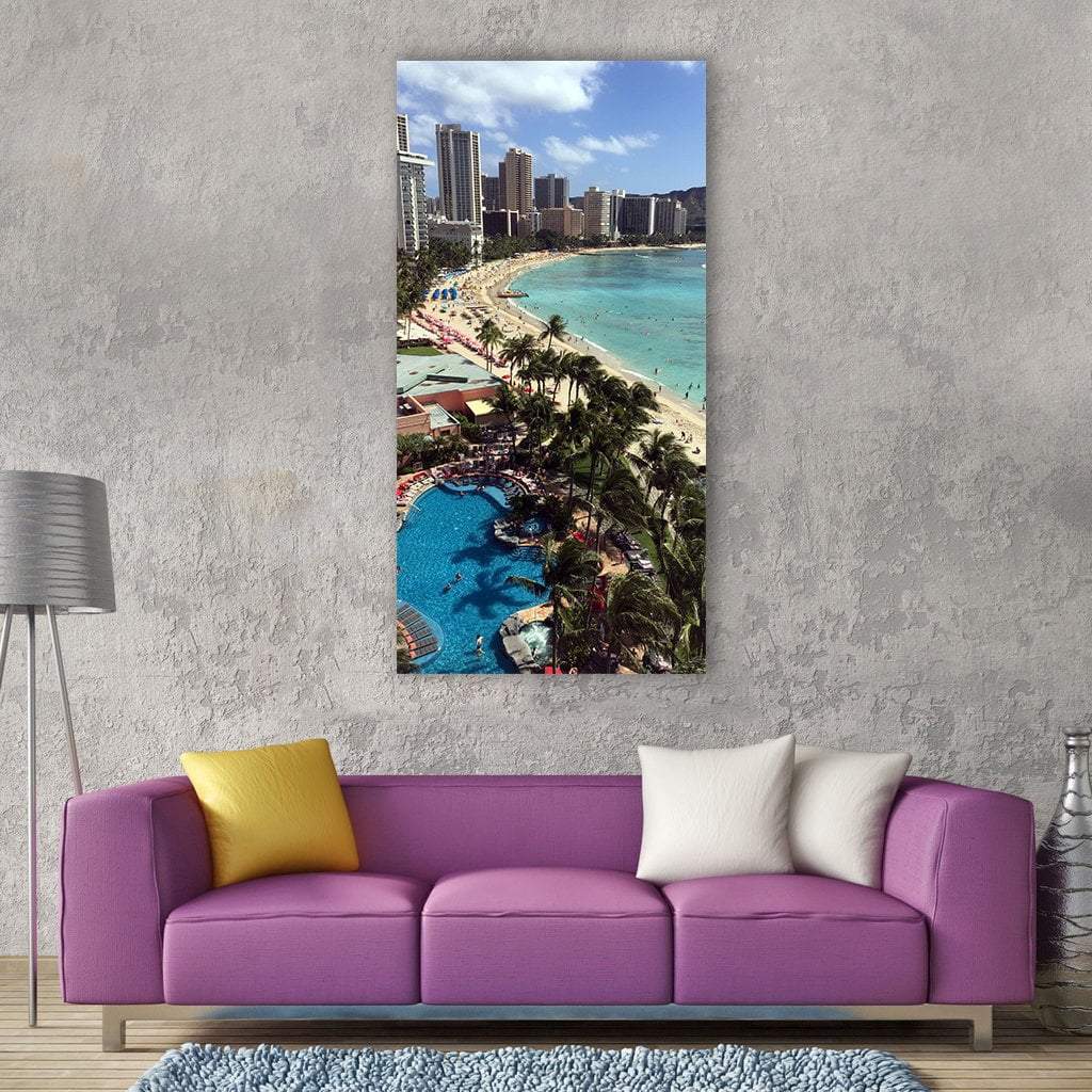 Waikiki Beach In Hawaii Vertical Canvas Wall Art-3 Vertical-Gallery Wrap-12" x 25"-Tiaracle