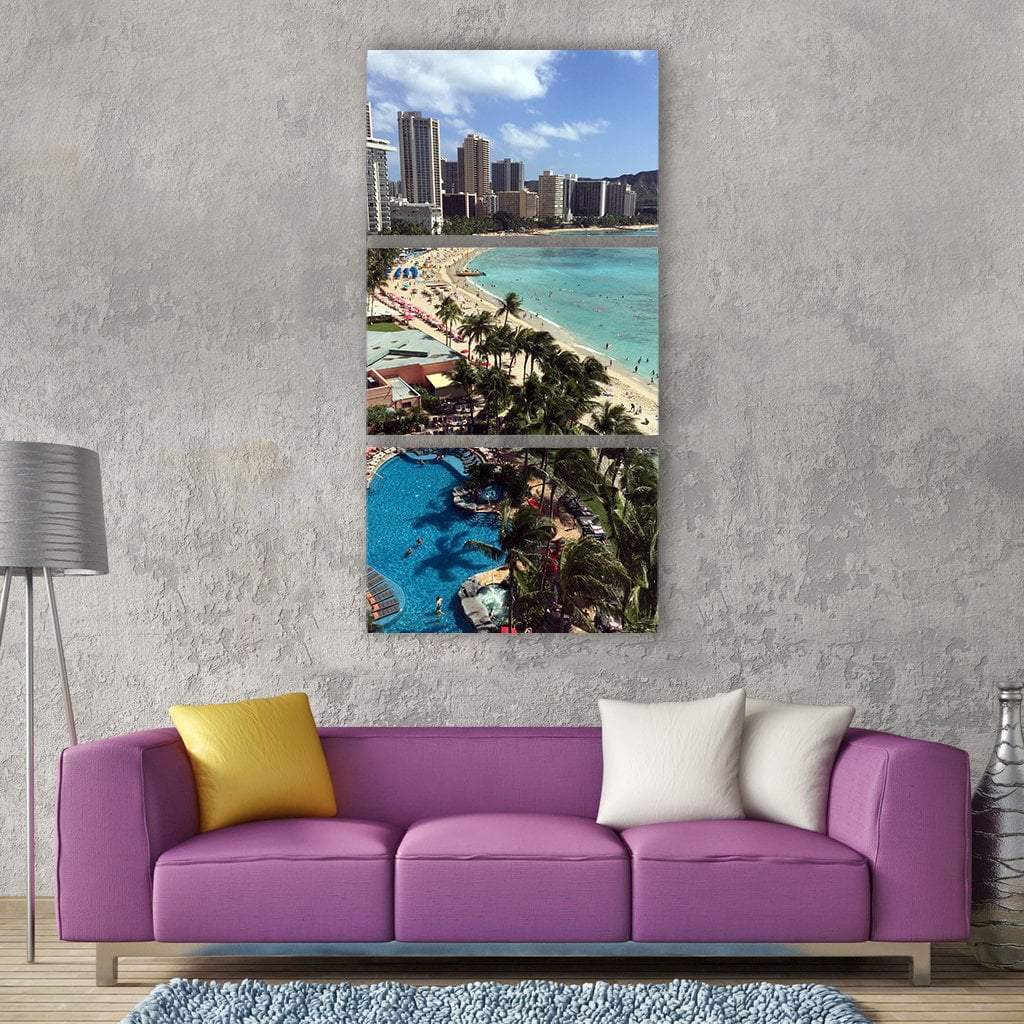 Waikiki Beach In Hawaii Vertical Canvas Wall Art-3 Vertical-Gallery Wrap-12&quot; x 25&quot;-Tiaracle