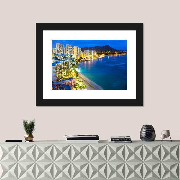 Waikiki Beach In Honolulu Canvas Wall Art-1 Piece-Framed Print-20" x 16"-Tiaracle
