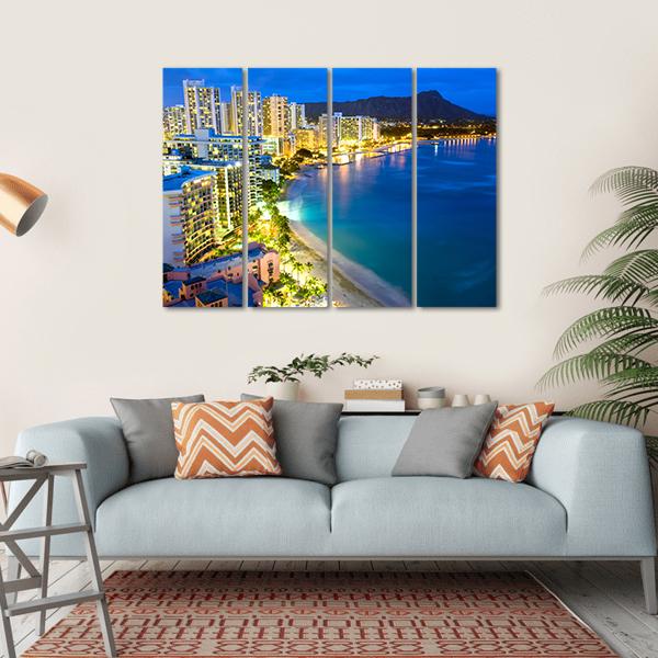 Waikiki Beach In Honolulu Canvas Wall Art-4 Horizontal-Gallery Wrap-34" x 24"-Tiaracle