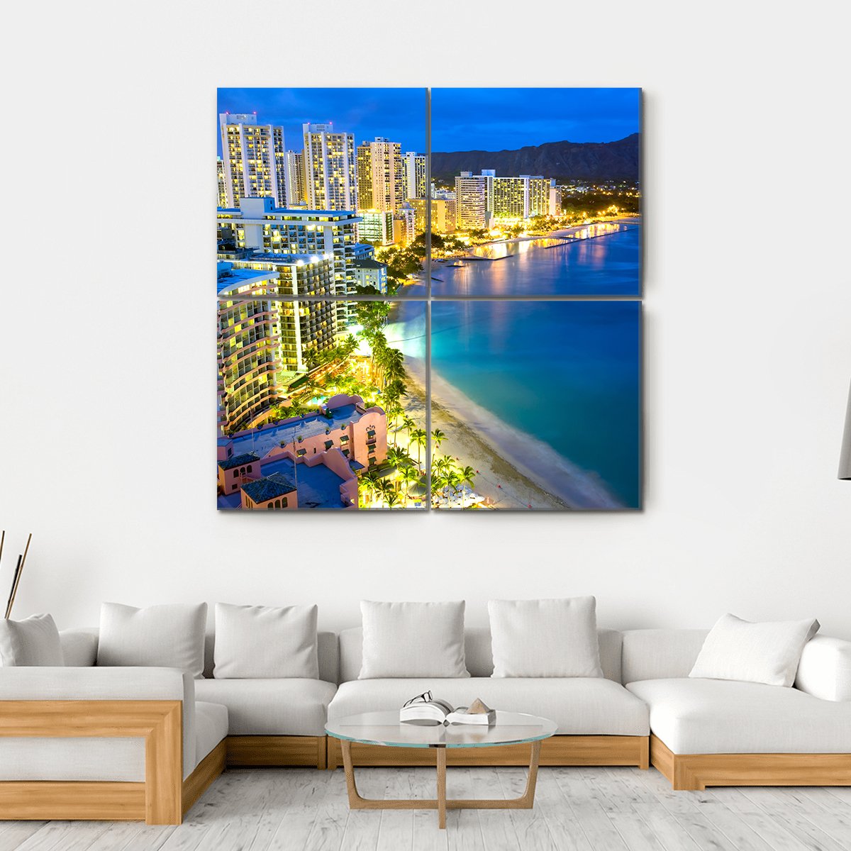 Waikiki Beach In Honolulu Canvas Wall Art-4 Square-Gallery Wrap-17" x 17"-Tiaracle