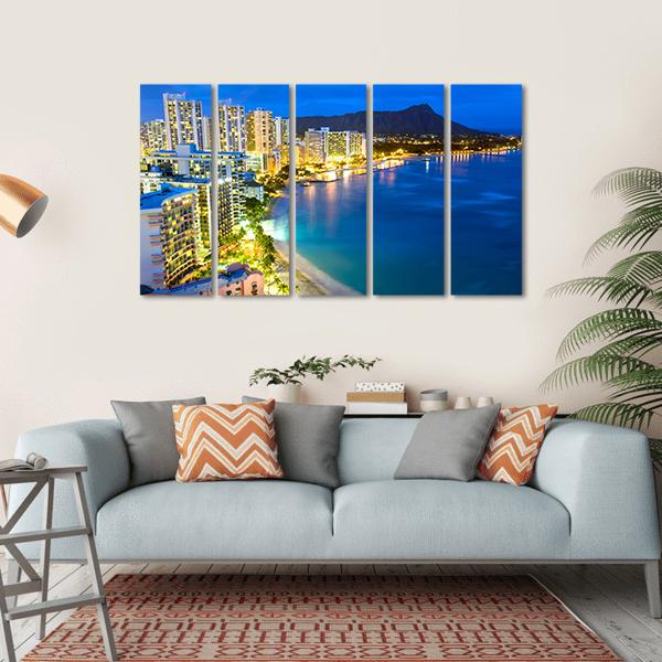 Waikiki Beach In Honolulu Canvas Wall Art-5 Horizontal-Gallery Wrap-22" x 12"-Tiaracle