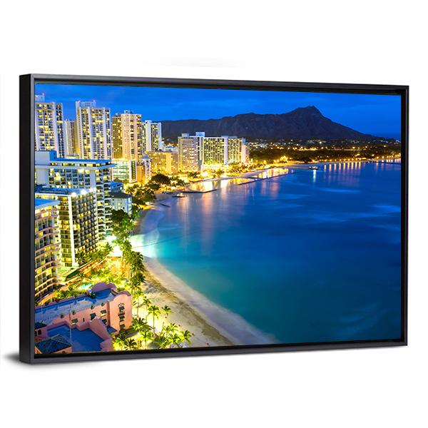 Waikiki Beach In Honolulu Canvas Wall Art-3 Horizontal-Gallery Wrap-25" x 16"-Tiaracle