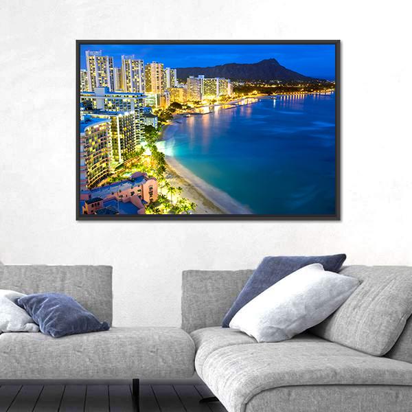 Waikiki Beach In Honolulu Canvas Wall Art-5 Horizontal-Gallery Wrap-22" x 12"-Tiaracle