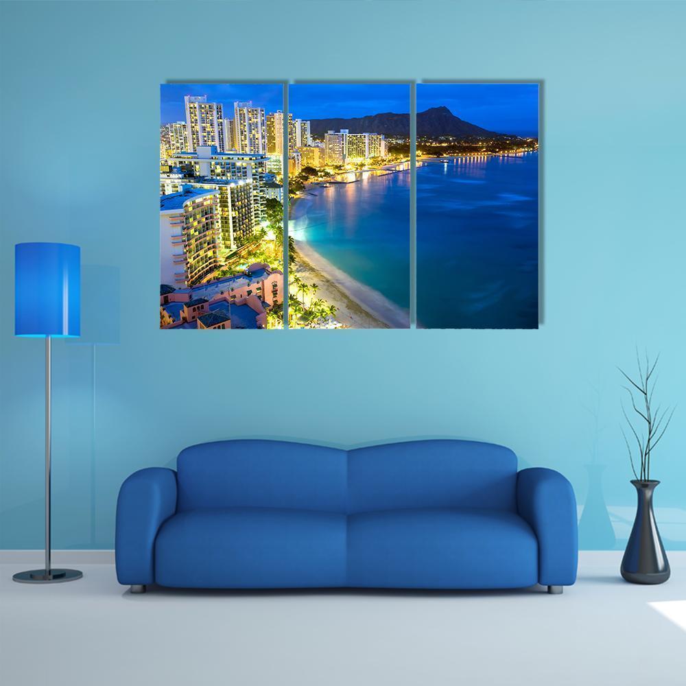 Waikiki Beach In Honolulu Canvas Wall Art-3 Horizontal-Gallery Wrap-37" x 24"-Tiaracle