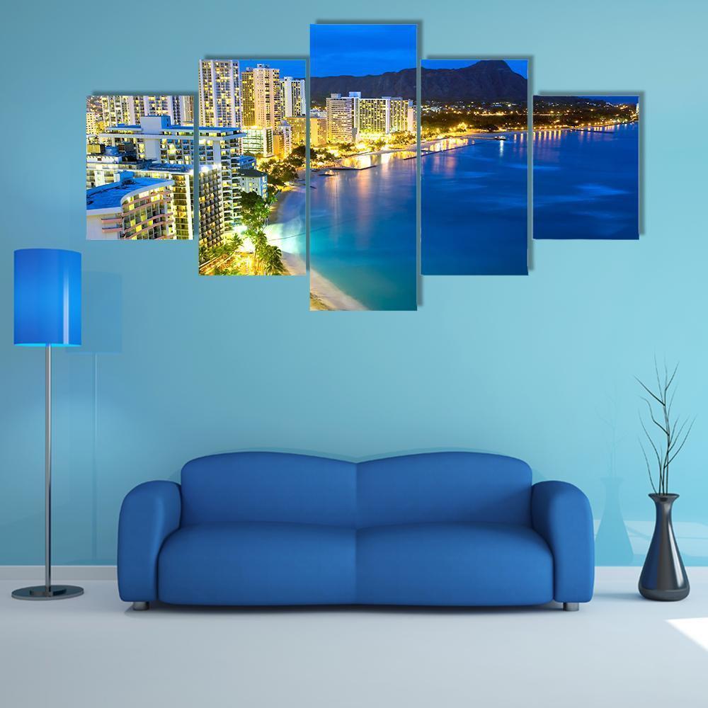Waikiki Beach In Honolulu Canvas Wall Art-5 Star-Gallery Wrap-62" x 32"-Tiaracle
