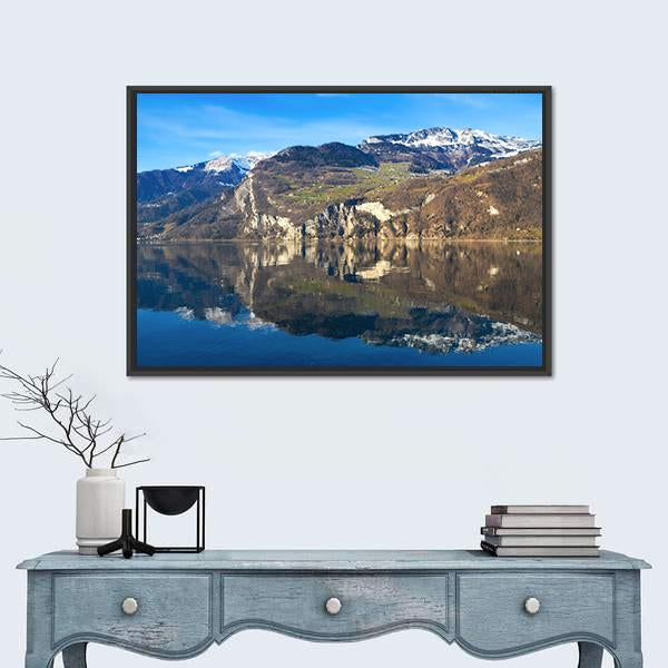 Walensee Lake In Switzerland Canvas Wall Art-1 Piece-Floating Frame-24" x 16"-Tiaracle