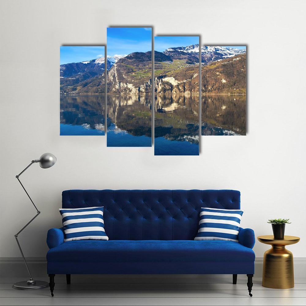 Walensee Lake In Switzerland Canvas Wall Art-4 Pop-Gallery Wrap-50" x 32"-Tiaracle