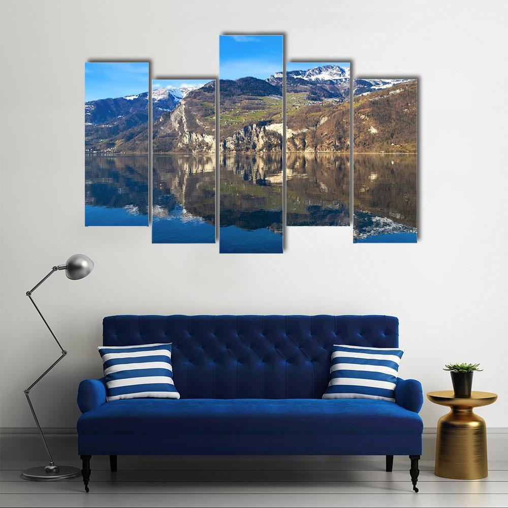 Walensee Lake In Switzerland Canvas Wall Art-5 Pop-Gallery Wrap-47" x 32"-Tiaracle