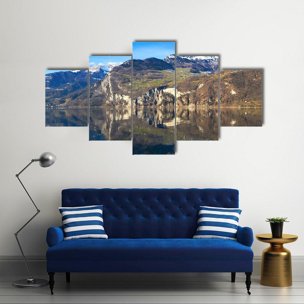Walensee Lake In Switzerland Canvas Wall Art-5 Star-Gallery Wrap-62" x 32"-Tiaracle