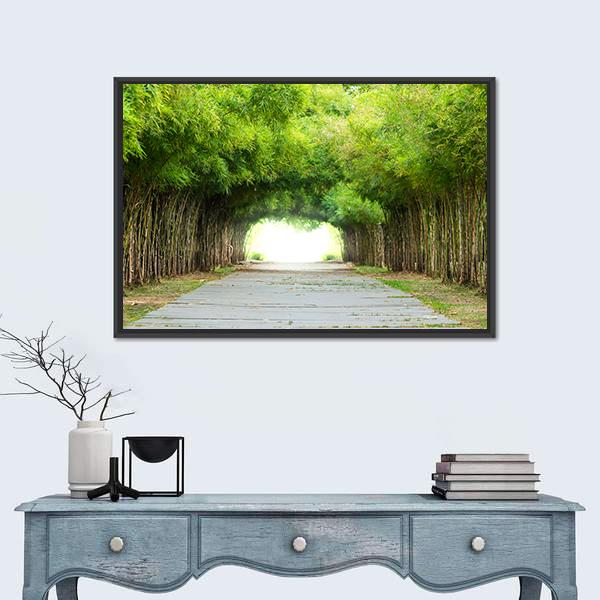 Walkway Flanked On Both Sides With Bamboo Forest Canvas Wall Art-1 Piece-Floating Frame-24" x 16"-Tiaracle