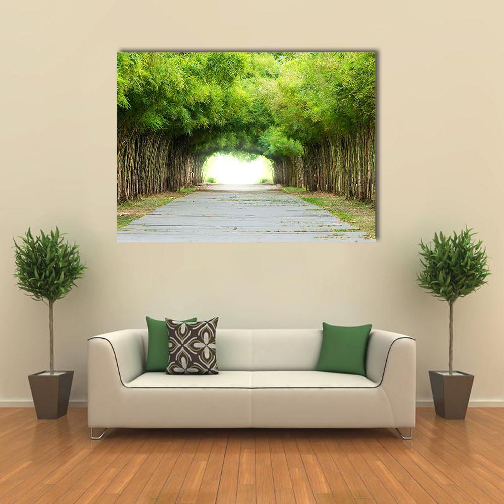 Walkway Flanked On Both Sides With Bamboo Forest Canvas Wall Art-4 Horizontal-Gallery Wrap-34" x 24"-Tiaracle