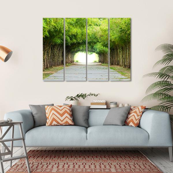 Walkway Flanked On Both Sides With Bamboo Forest Canvas Wall Art-4 Horizontal-Gallery Wrap-34" x 24"-Tiaracle
