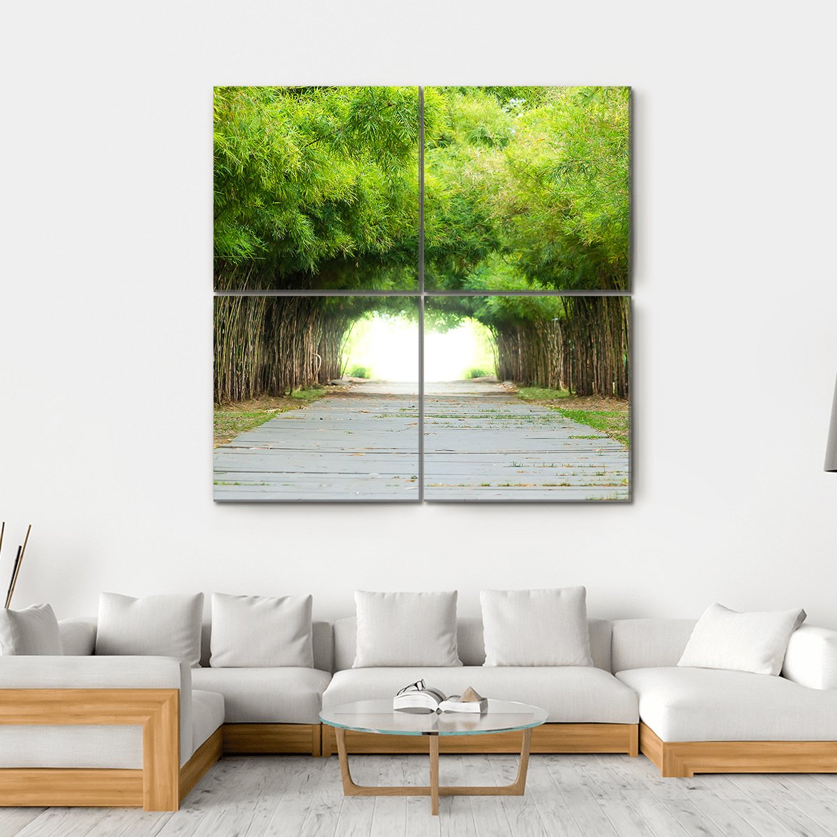 Walkway Flanked On Both Sides With Bamboo Forest Canvas Wall Art-4 Square-Gallery Wrap-17" x 17"-Tiaracle