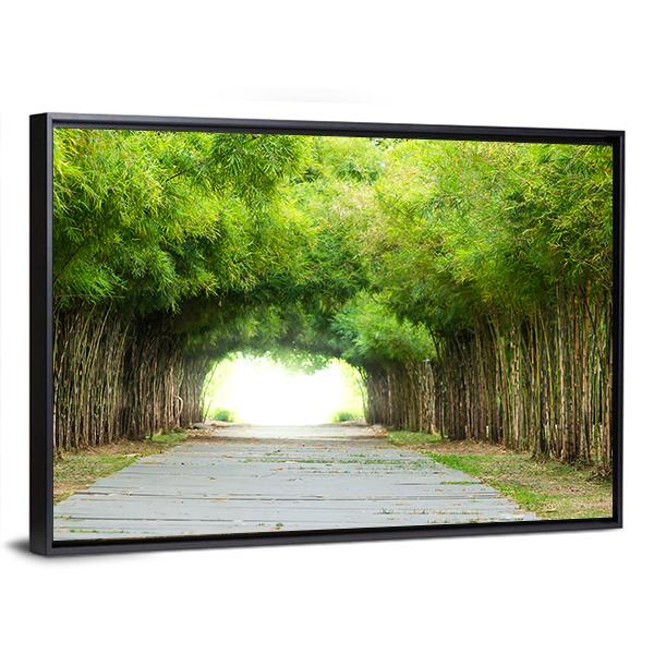 Walkway Flanked On Both Sides With Bamboo Forest Canvas Wall Art-3 Horizontal-Gallery Wrap-25" x 16"-Tiaracle
