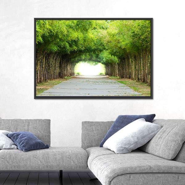 Walkway Flanked On Both Sides With Bamboo Forest Canvas Wall Art-5 Horizontal-Gallery Wrap-22&quot; x 12&quot;-Tiaracle