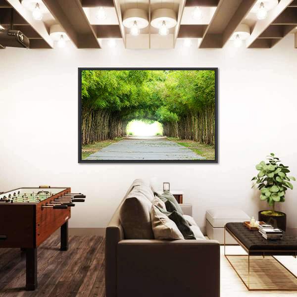 Walkway Flanked On Both Sides With Bamboo Forest Canvas Wall Art-3 Horizontal-Gallery Wrap-25" x 16"-Tiaracle