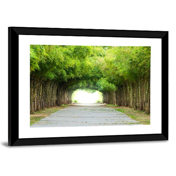 Walkway Flanked On Both Sides With Bamboo Forest Canvas Wall Art-5 Horizontal-Gallery Wrap-22&quot; x 12&quot;-Tiaracle
