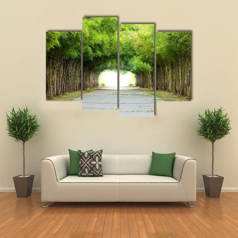 Walkway Flanked On Both Sides With Bamboo Forest Canvas Wall Art-4 Pop-Gallery Wrap-50" x 32"-Tiaracle
