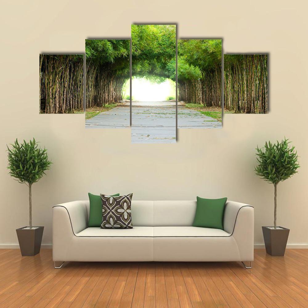 Walkway Flanked On Both Sides With Bamboo Forest Canvas Wall Art-5 Star-Gallery Wrap-62" x 32"-Tiaracle