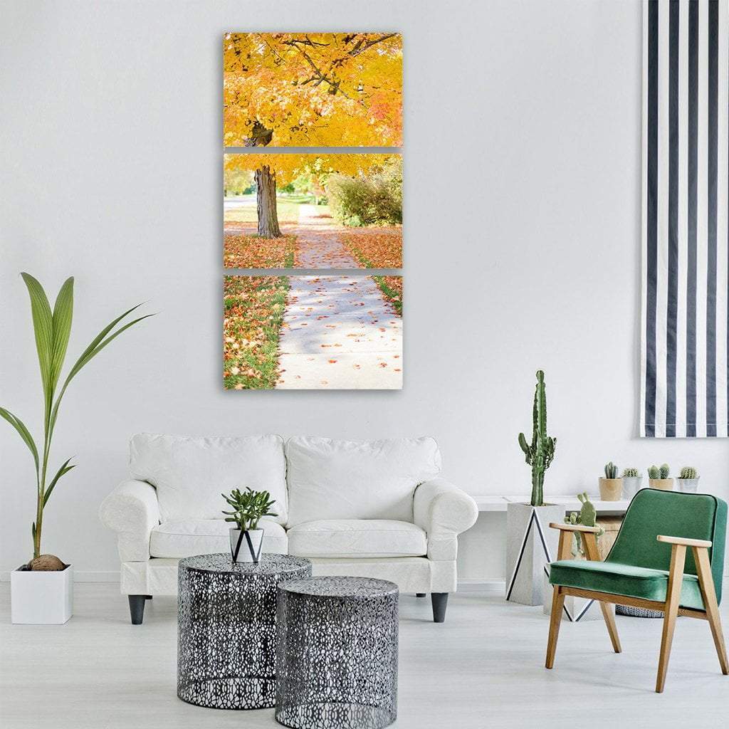 Walkway In Autumn Fall Path Vertical Canvas Wall Art-3 Vertical-Gallery Wrap-12" x 25"-Tiaracle