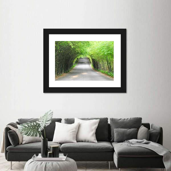 Walkway Of Bamboo Road Canvas Wall Art-1 Piece-Framed Print-20" x 16"-Tiaracle