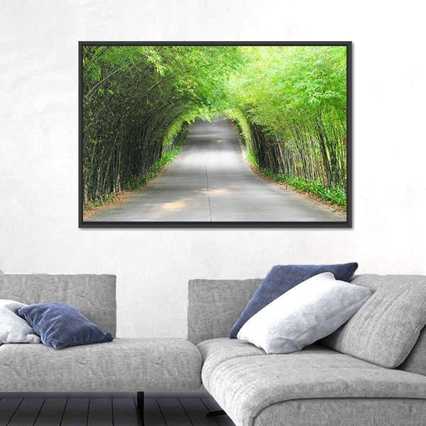 Walkway Of Bamboo Road Canvas Wall Art-1 Piece-Floating Frame-24" x 16"-Tiaracle