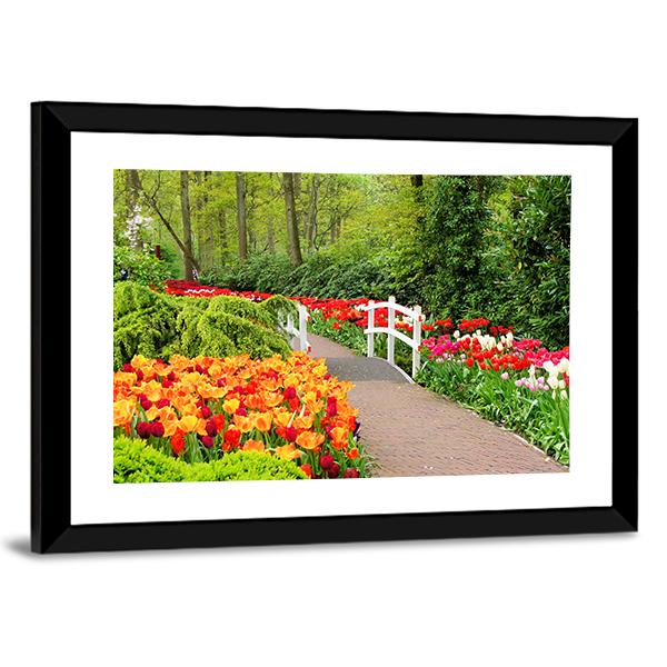 Walkway Through Spring Flowers At Keukenhof Gardens Netherlands Canvas Wall Art-5 Horizontal-Gallery Wrap-22" x 12"-Tiaracle