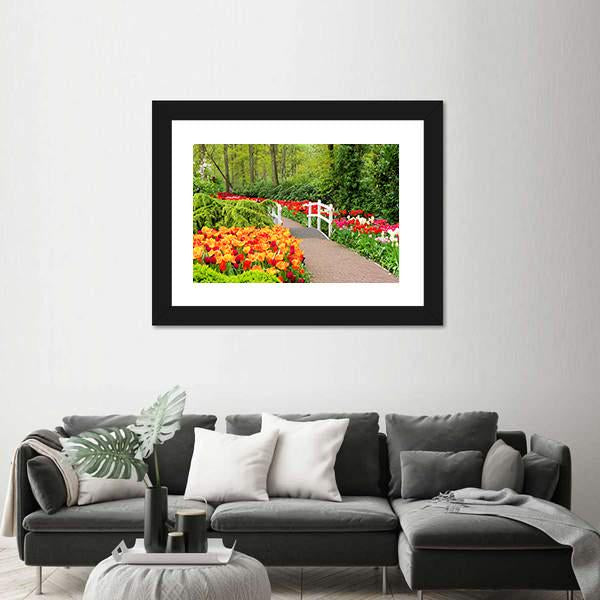 Walkway Through Spring Flowers At Keukenhof Gardens Netherlands Canvas Wall Art-5 Horizontal-Gallery Wrap-22" x 12"-Tiaracle