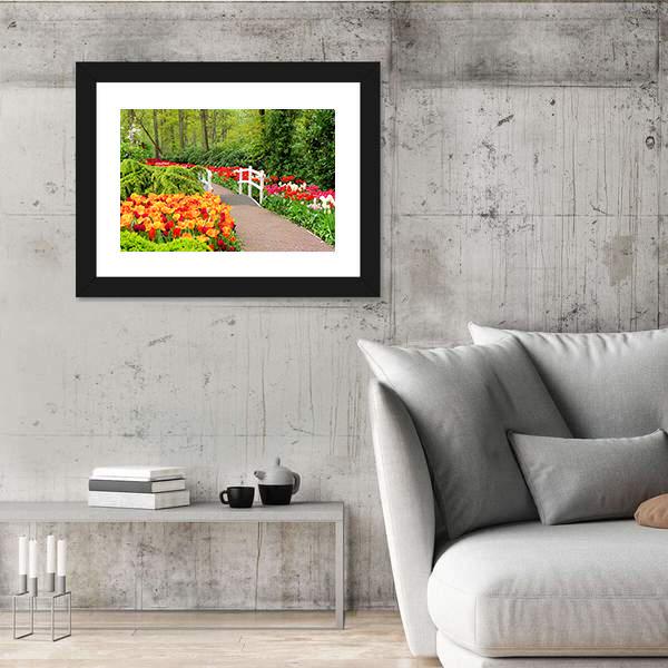 Walkway Through Spring Flowers At Keukenhof Gardens Netherlands Canvas Wall Art-5 Horizontal-Gallery Wrap-22" x 12"-Tiaracle