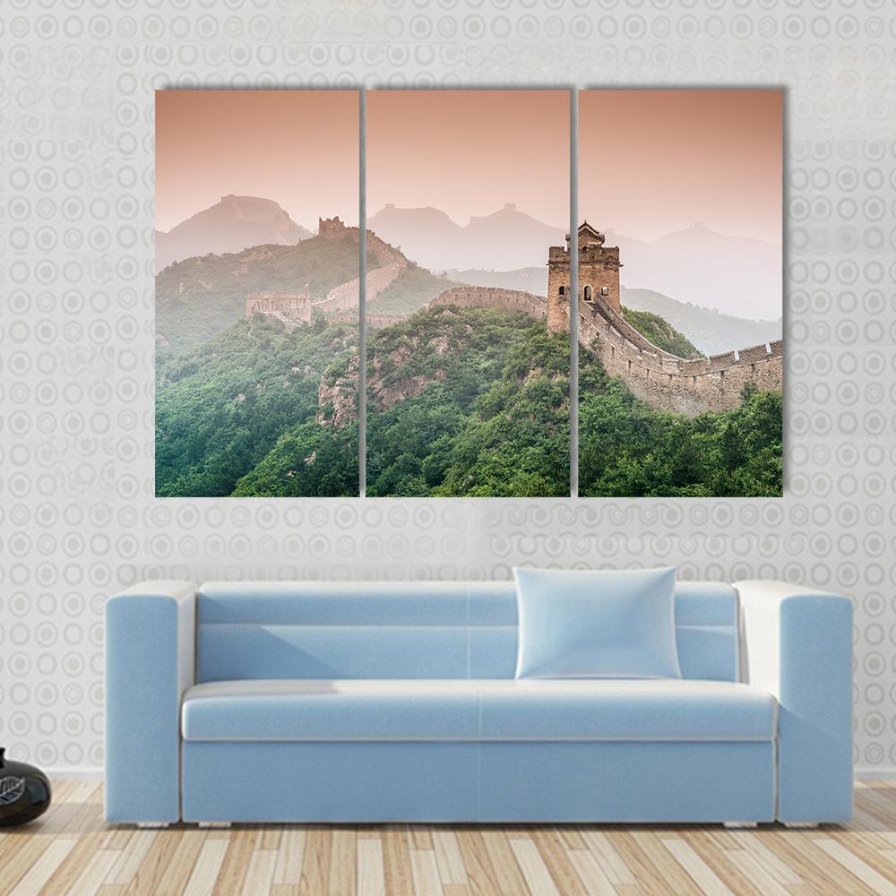 Wall Of China At Jinshanling Section Canvas Wall Art-3 Horizontal-Gallery Wrap-37" x 24"-Tiaracle