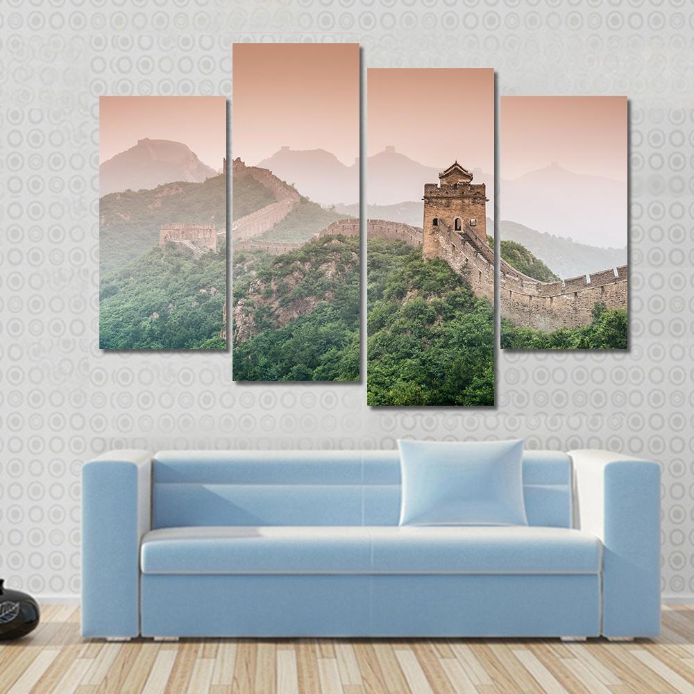 Wall Of China At Jinshanling Section Canvas Wall Art-4 Pop-Gallery Wrap-50" x 32"-Tiaracle
