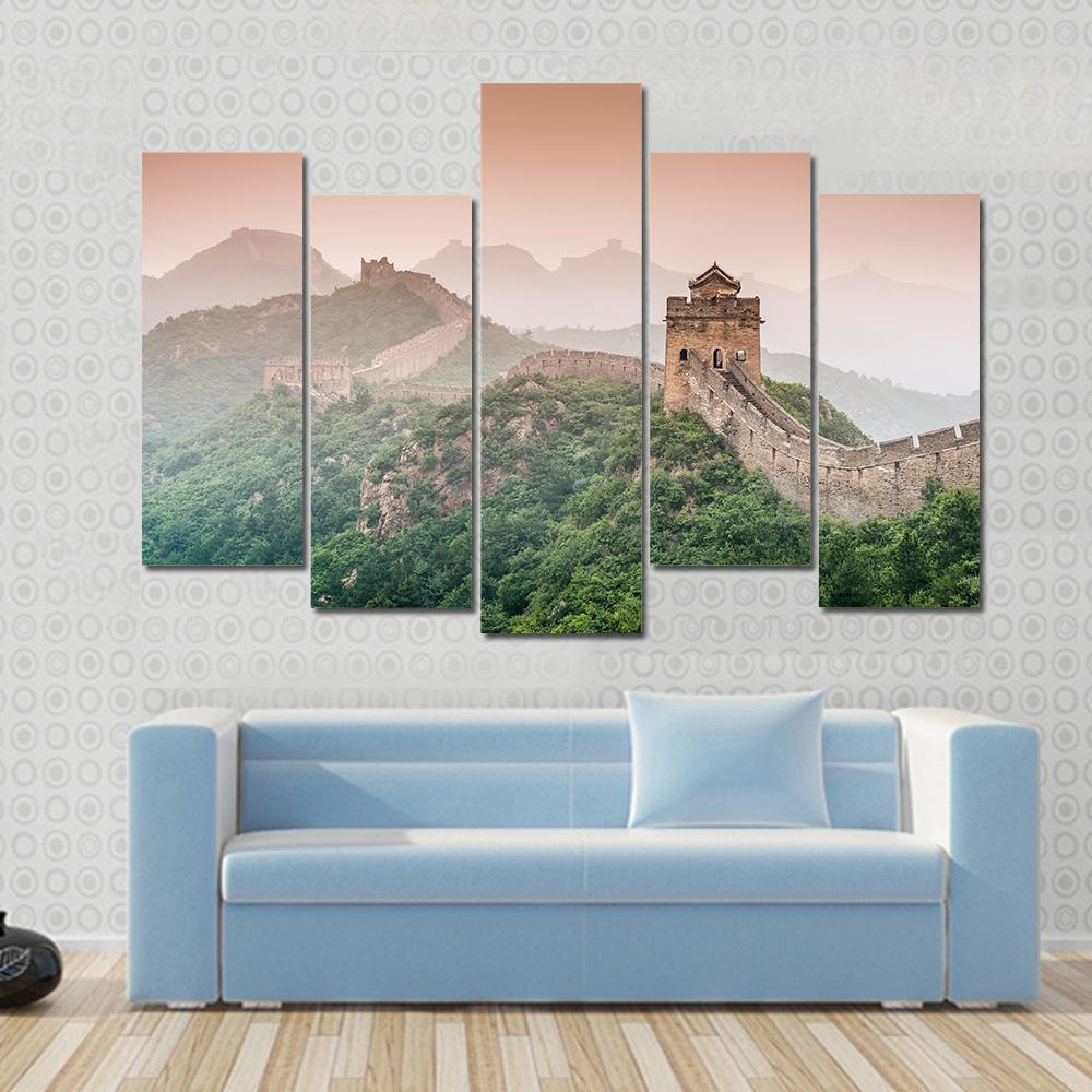 Wall Of China At Jinshanling Section Canvas Wall Art-5 Pop-Gallery Wrap-47" x 32"-Tiaracle