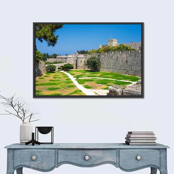 Walls And Grounds Of Old Town Rhodes Dodecanese Canvas Wall Art-1 Piece-Floating Frame-24" x 16"-Tiaracle