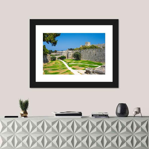 Walls And Grounds Of Old Town Rhodes Dodecanese Canvas Wall Art-1 Piece-Framed Print-20" x 16"-Tiaracle