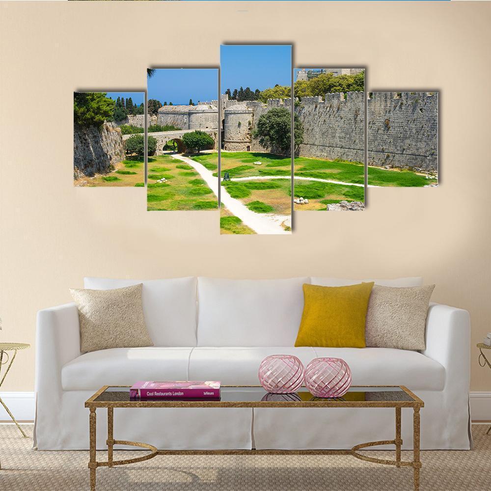 Walls And Grounds Of Old Town Rhodes Dodecanese Canvas Wall Art-5 Star-Gallery Wrap-62" x 32"-Tiaracle