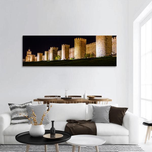 Walls Of Avila In Spain At Night Panoramic Canvas Wall Art-1 Piece-36" x 12"-Tiaracle