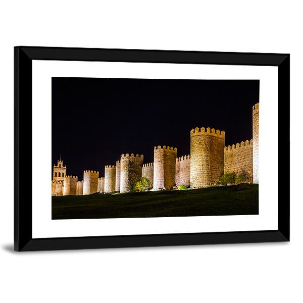 Walls Of Avila In Spain At Night Time Canvas Wall Art-3 Horizontal-Gallery Wrap-25" x 16"-Tiaracle