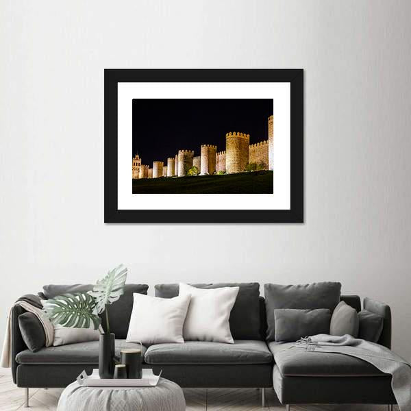 Walls Of Avila In Spain At Night Time Canvas Wall Art-3 Horizontal-Gallery Wrap-25" x 16"-Tiaracle