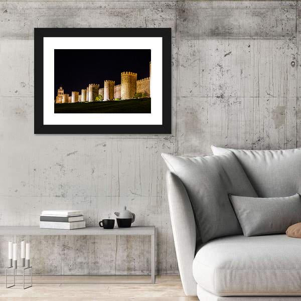 Walls Of Avila In Spain At Night Time Canvas Wall Art-3 Horizontal-Gallery Wrap-25" x 16"-Tiaracle