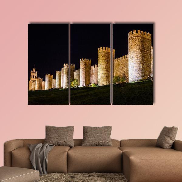 Walls Of Avila In Spain At Night Time Canvas Wall Art-3 Horizontal-Gallery Wrap-37" x 24"-Tiaracle