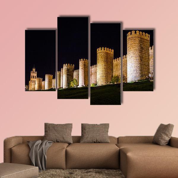 Walls Of Avila In Spain At Night Time Canvas Wall Art-4 Pop-Gallery Wrap-50" x 32"-Tiaracle