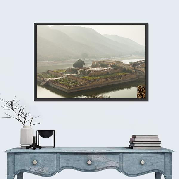 Walls Of The Amer Fort Canvas Wall Art-1 Piece-Floating Frame-24" x 16"-Tiaracle