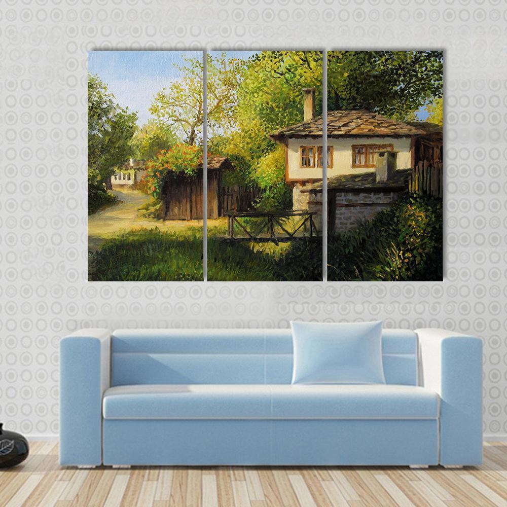 Warm Light Late Afternoon Rural Landscape In The Mountain Village Canvas Wall Art-1 Piece-Gallery Wrap-48" x 32"-Tiaracle