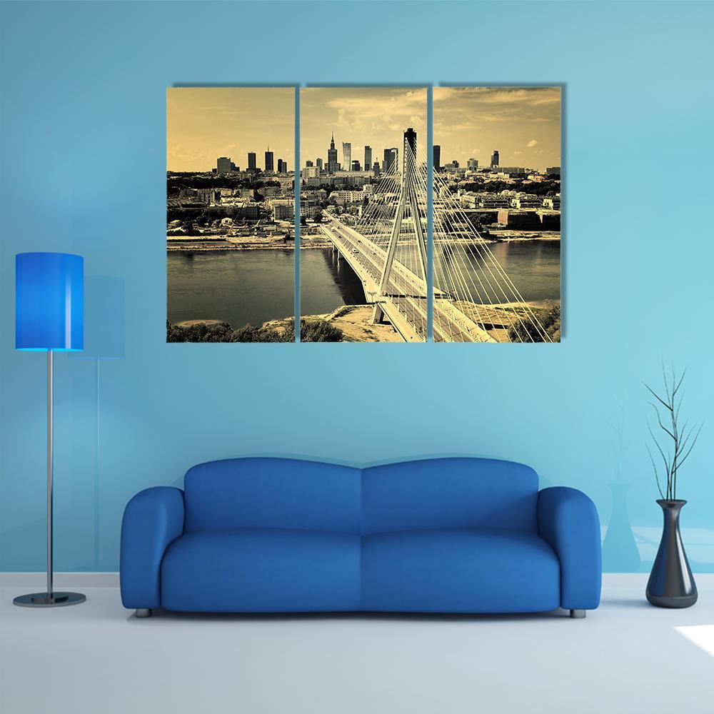 Warsaw Bridge Canvas Wall Art-3 Horizontal-Gallery Wrap-37" x 24"-Tiaracle