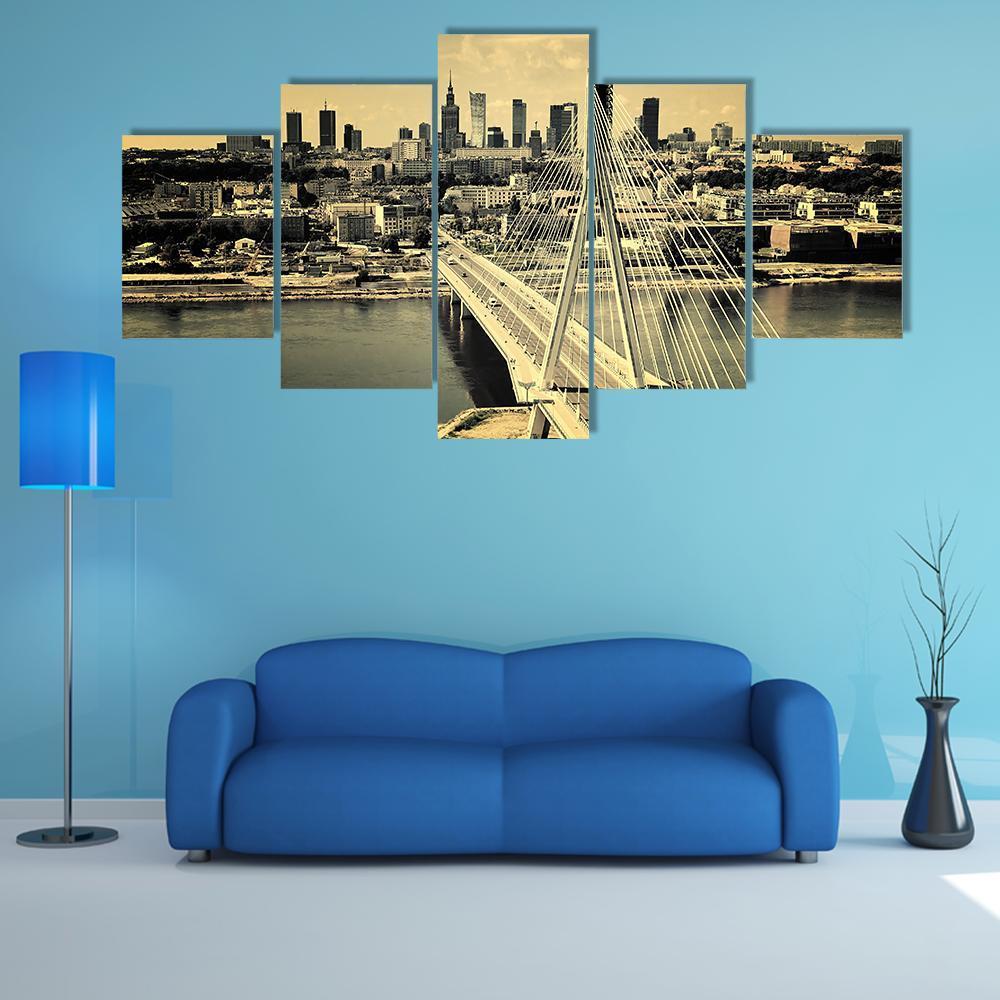 Warsaw Bridge Canvas Wall Art-5 Star-Gallery Wrap-62" x 32"-Tiaracle