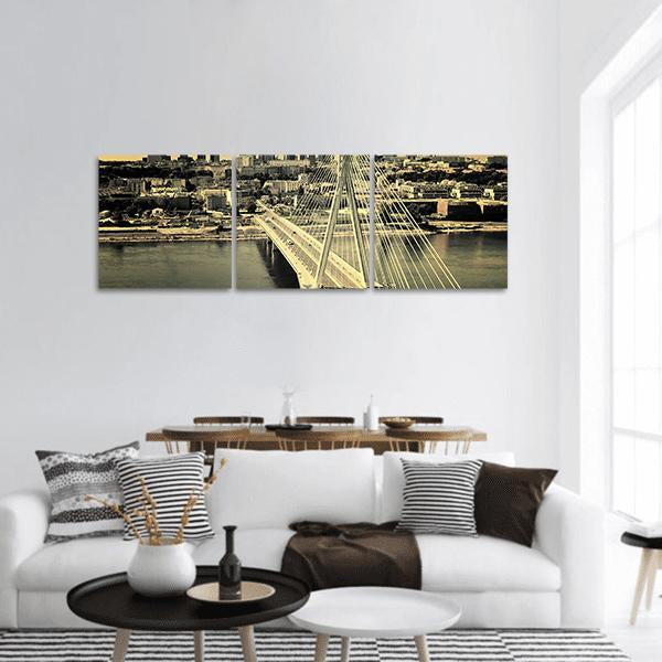Warsaw Bridge Panoramic Canvas Wall Art-3 Piece-25" x 08"-Tiaracle