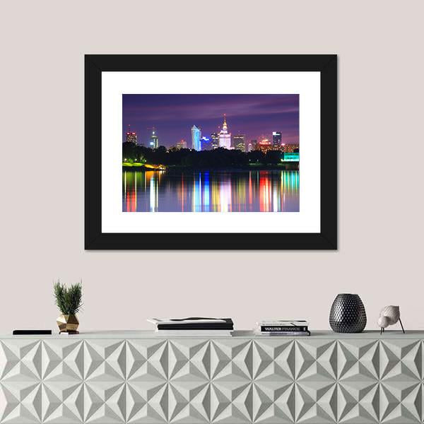 Warsaw Night View Of The City From The River Canvas Wall Art-1 Piece-Framed Print-20" x 16"-Tiaracle